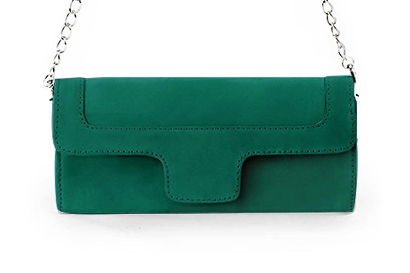 Dress clutch for wedding and parties in emerald green leather - Profile view